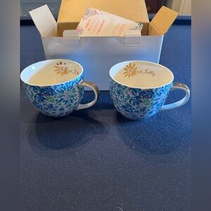 Lilly Pulitzer Blue, Green and Gold Floral Ceramic Mugs (2)